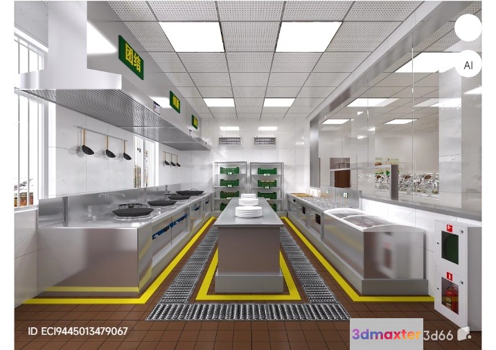 A Commercial Kitchen 3D Model - 10473 - VRAY Render