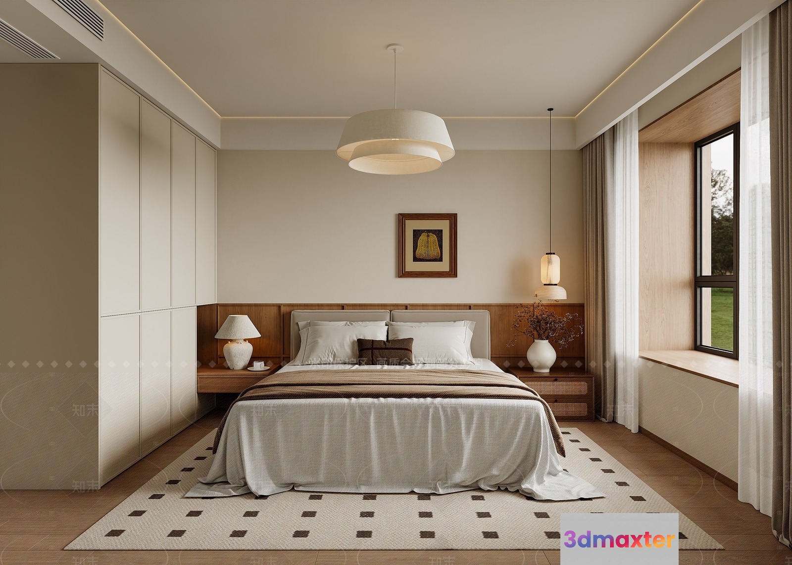 Modern Beige Bedroom 3D Model - 22752 - VRAY Render