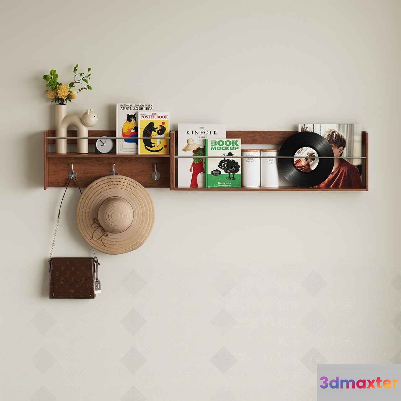 Wooden Shelf With Books 3D Model - 4169 - CORONA Render