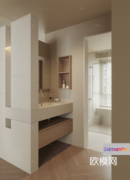 A Bathroom With A White Sink And A Bathtub 3D Model - 2564 - VRAY Render