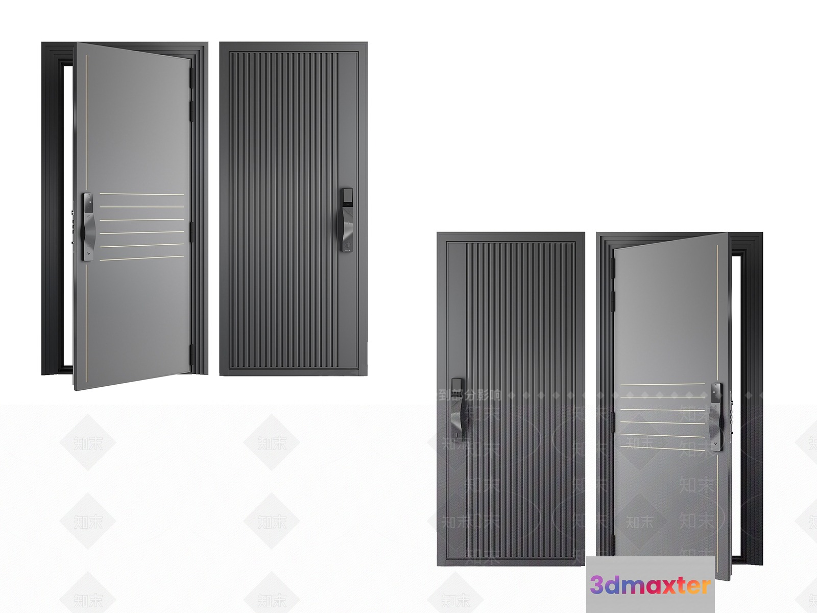 A Set Of Four Doors 3D Model - 10134 - VRAY Render