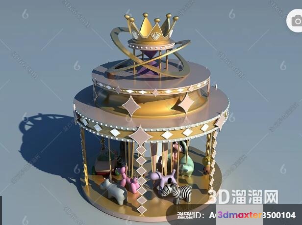 Gold Carousel With Animals 3D Model - 8209 - VRAY Render