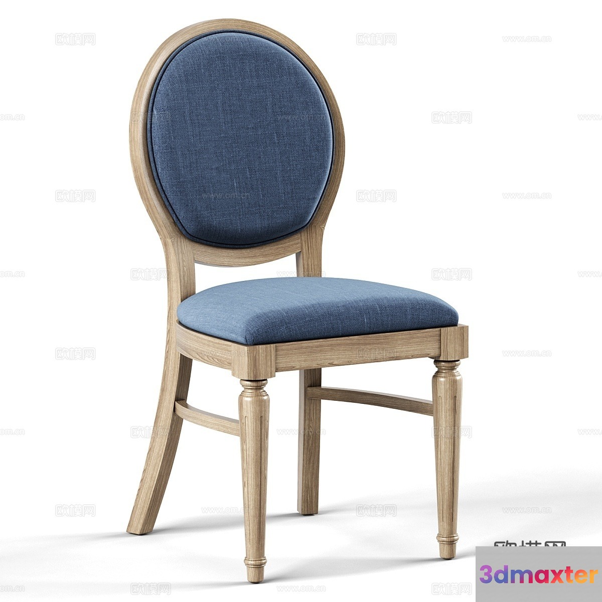 Wooden Chair With Blue Cushion 3D Model - 23658 - VRAY Render