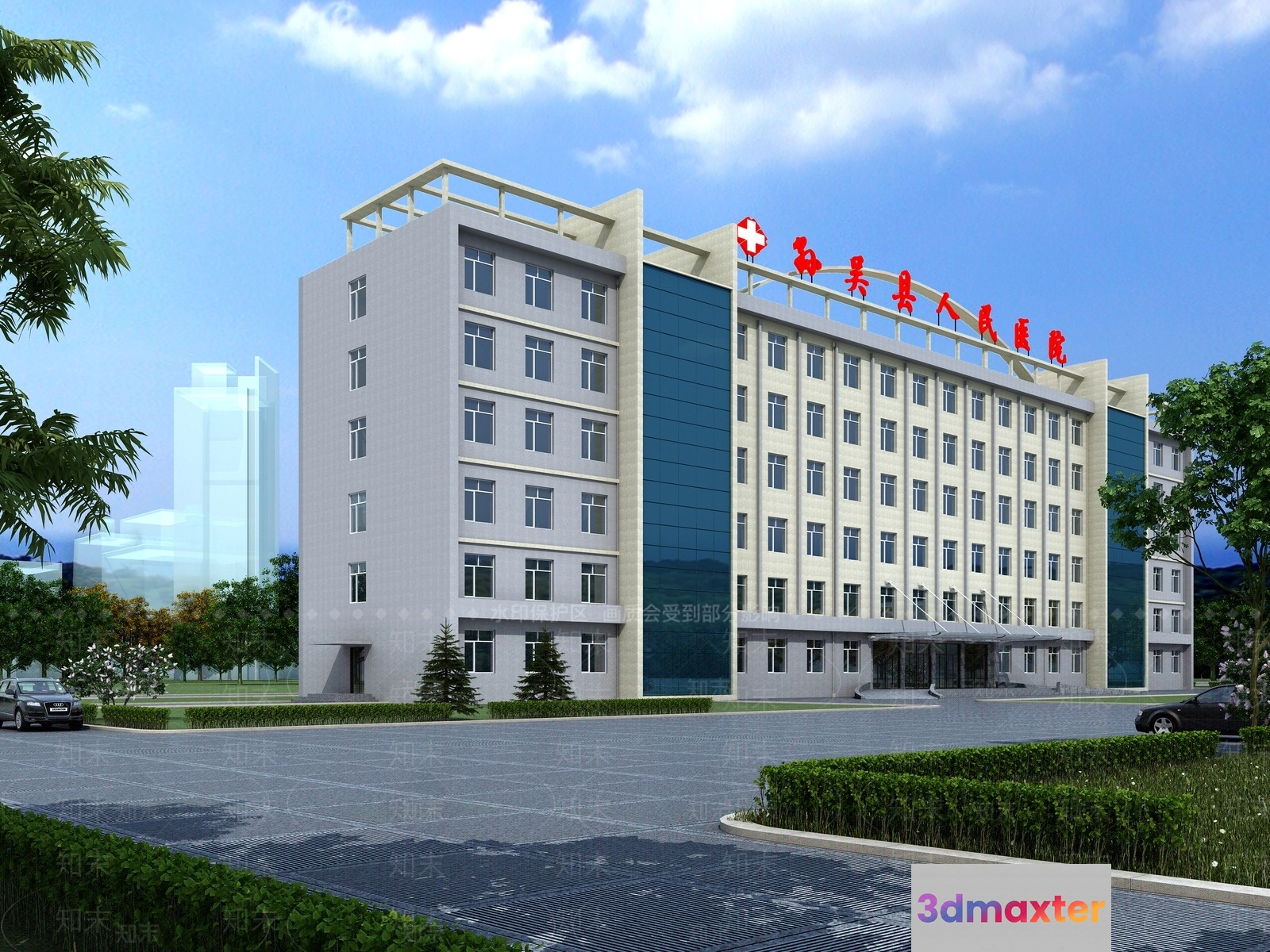 A Large Building With A Parking Lot 3D Model - 20732 - VRAY Render