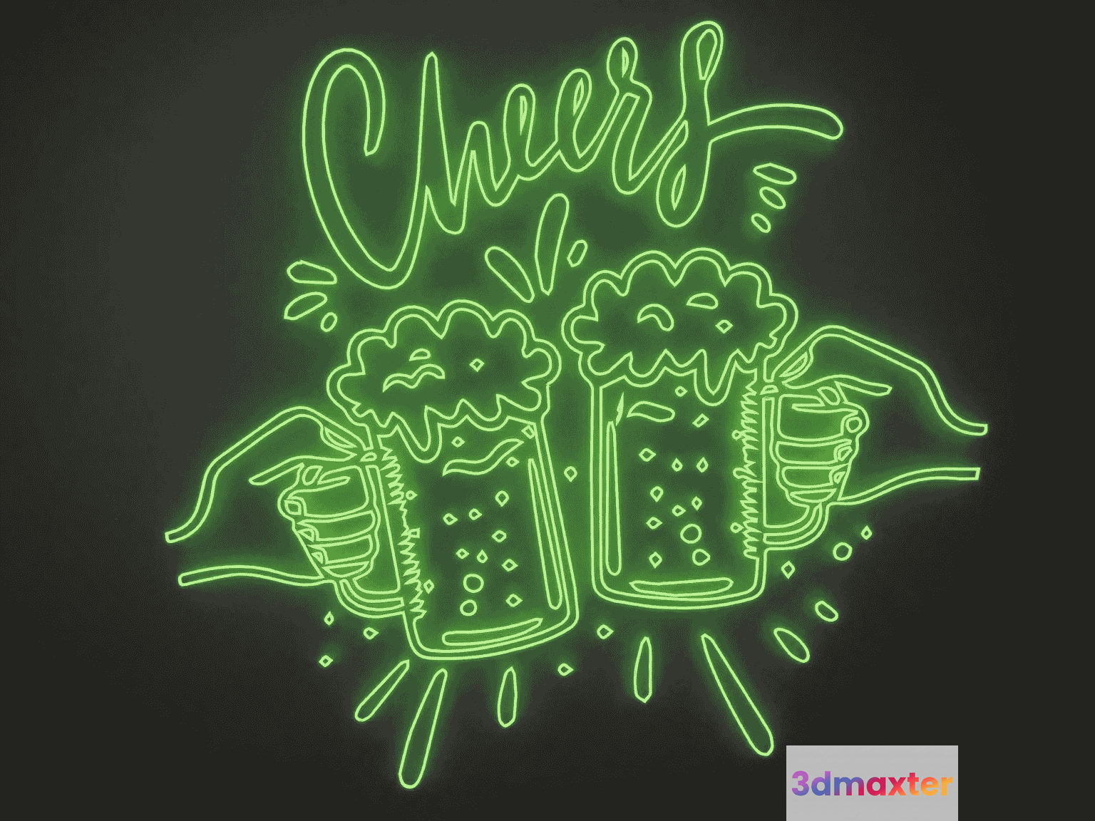A Neon Sign Featuring Two Beer Mugs 3D Model - 18172 - VRAY Render