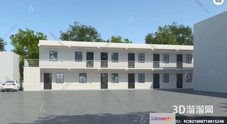 A 3D Rendering Of A White Building 3D Model - 800 - VRAY Render