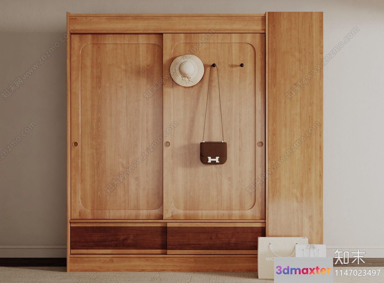Cozy Wooden Wardrobe 3D Model - 10378 - VRAY Render