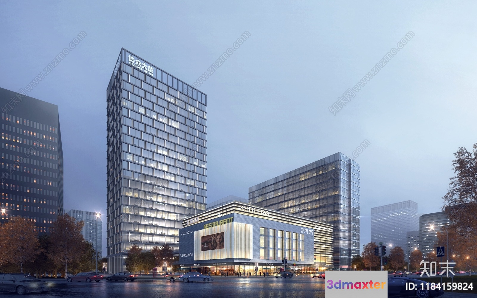 The Main Subject Is A Large City Building Characterized By Its Modern Design And 3D Model - 6348 - VRAY Render