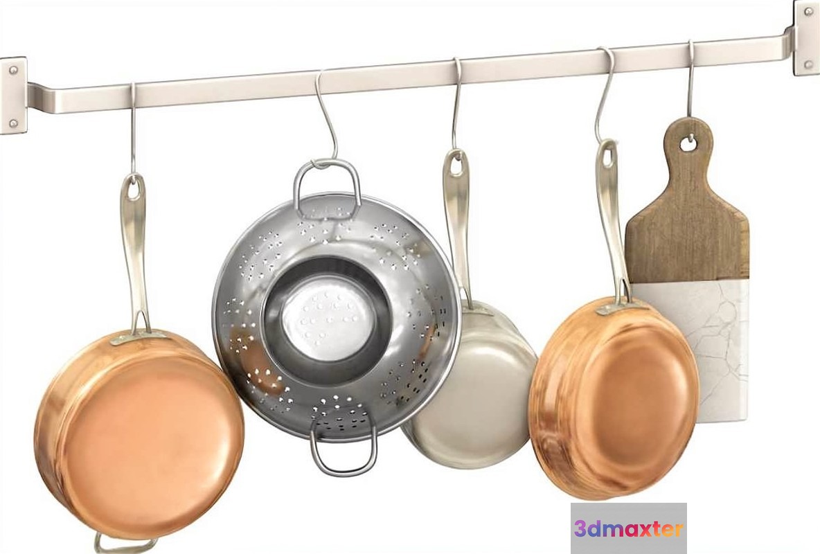 A Kitchen Rack With Hanging Pots And Pans 3D Model - 22935 - VRAY Render