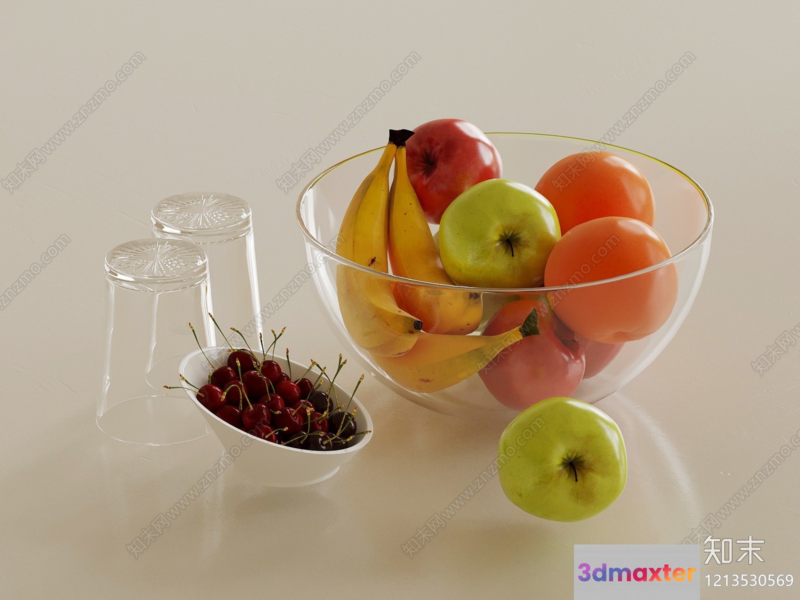 A Glass Bowl With Fruit 3D Model - 17209 - VRAY Render