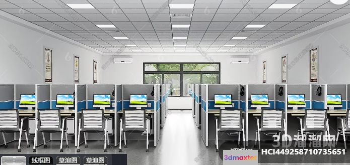 A Modern Office Space With Cubicles 3D Model - 2656 - VRAY Render