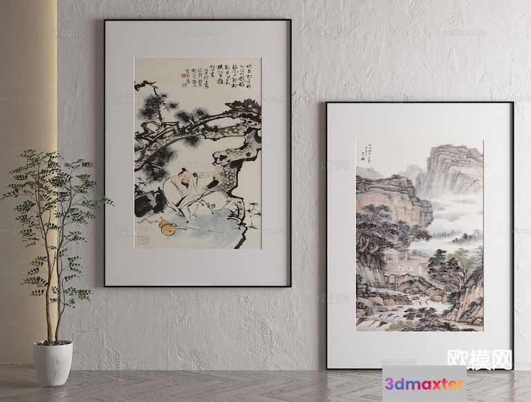 Two Framed Paintings Of Chinese Landscapes 3D Model - 13948 - VRAY Render