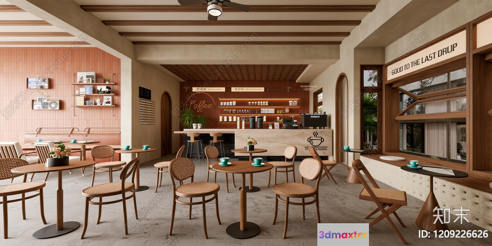 A Modern Cafe Interior 3D Model - 7413 - VRAY Render
