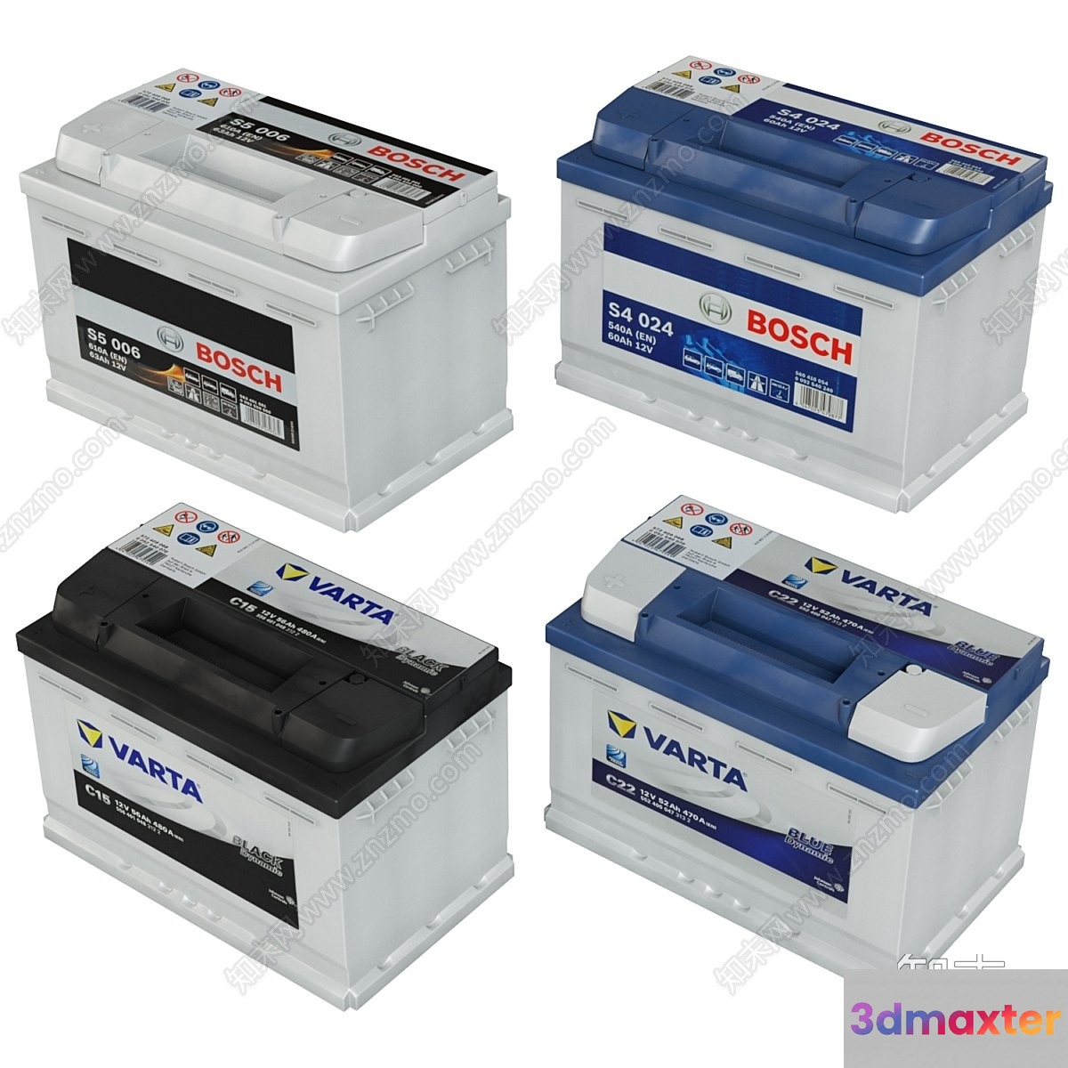 Four Car Batteries 3D Model - 17432 - VRAY Render