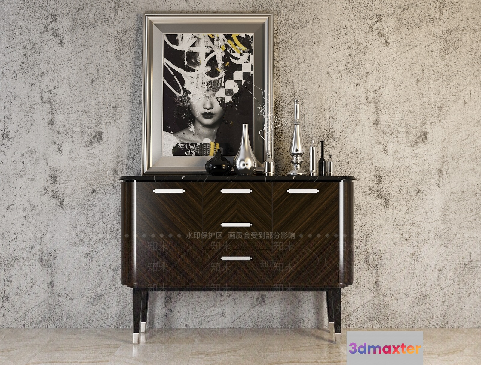 Mid-Century Modern Sideboard 3D Model - 18336 - VRAY Render