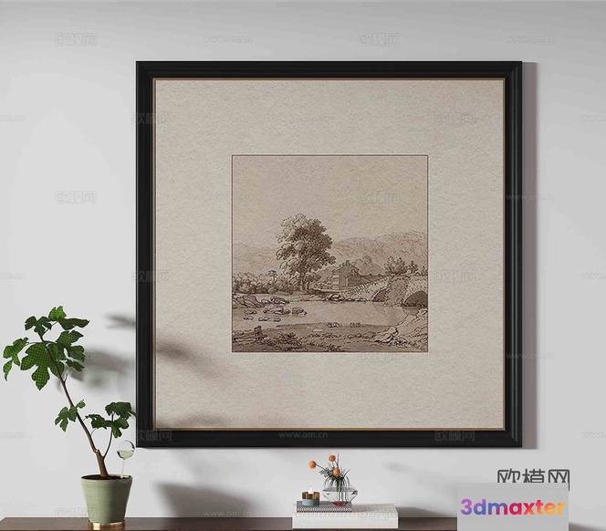 The Single Main Subject Is A Framed Picture And It Is A Landscape Drawing 3D Model - 2597 - VRAY Render