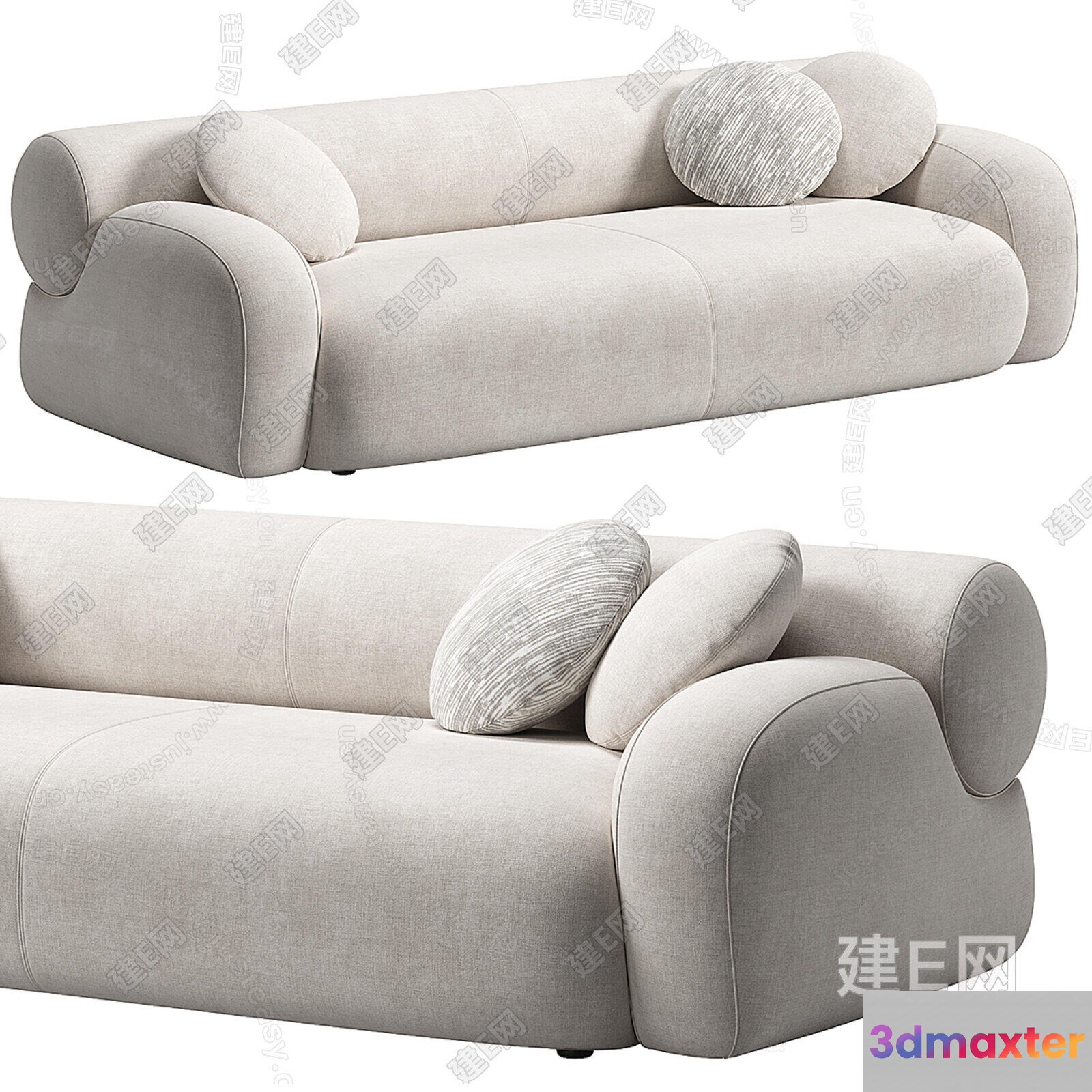 Modern Light-Colored Sofa 3D Model - 11341 - CORONA Render