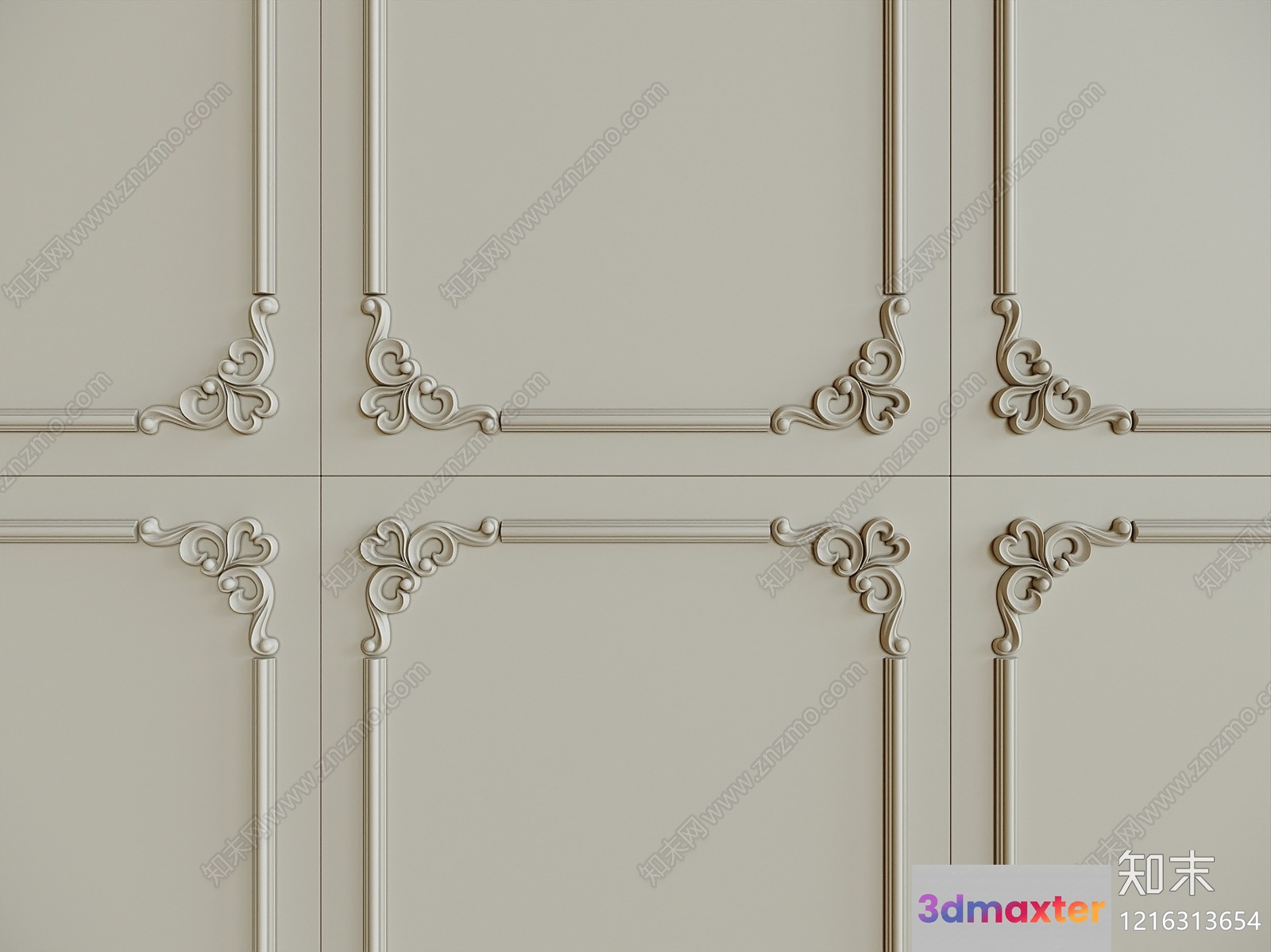 A Beige Wall With Decorative Elements 3D Model - 12596 - VRAY Render
