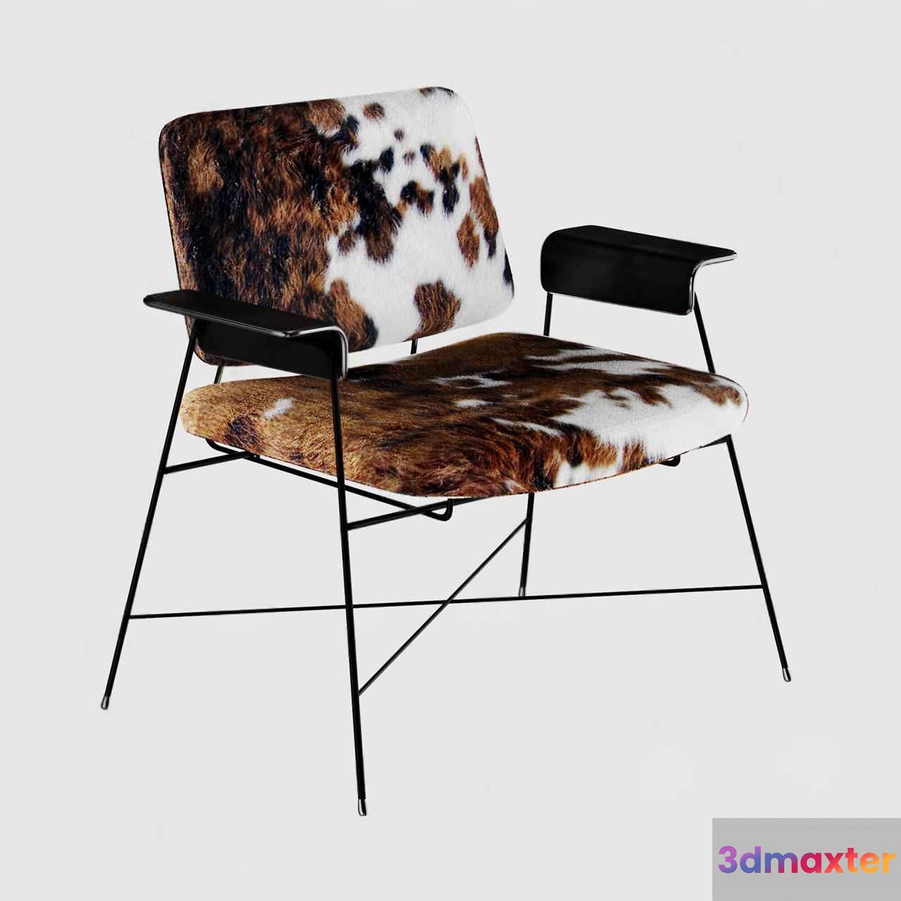 A Black Metal Chair With A Brown And White Cow-Print Seat And Back 3D Model - 12849 - CORONA Render
