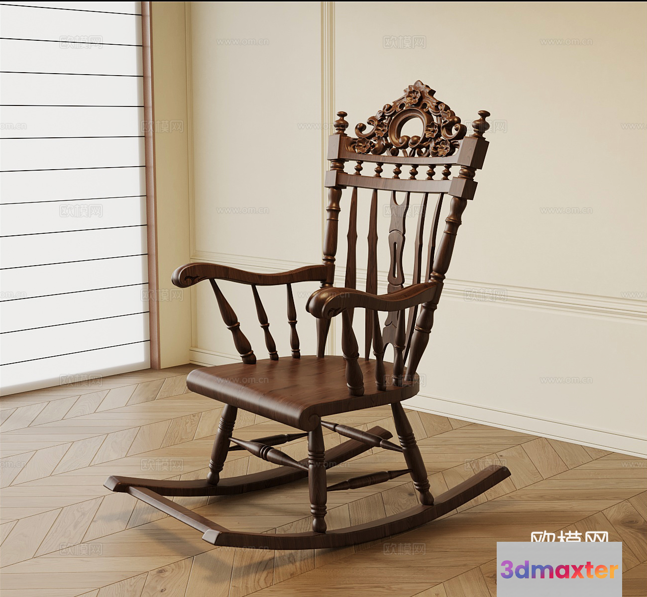 A Wooden Rocking Chair 3D Model - 12222 - VRAY Render
