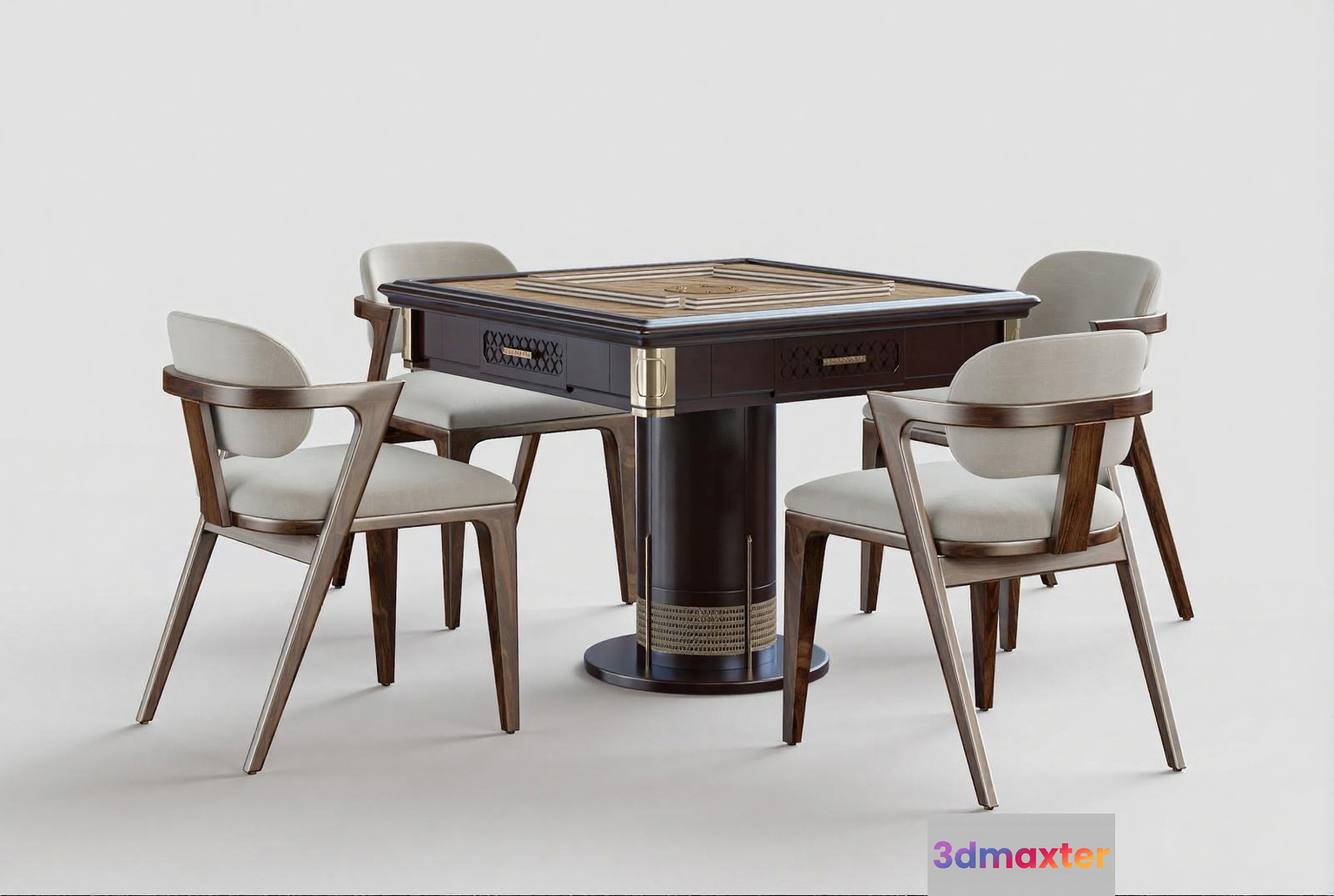 A Wooden Table With Four Chairs 3D Model - 1353 - VRAY Render