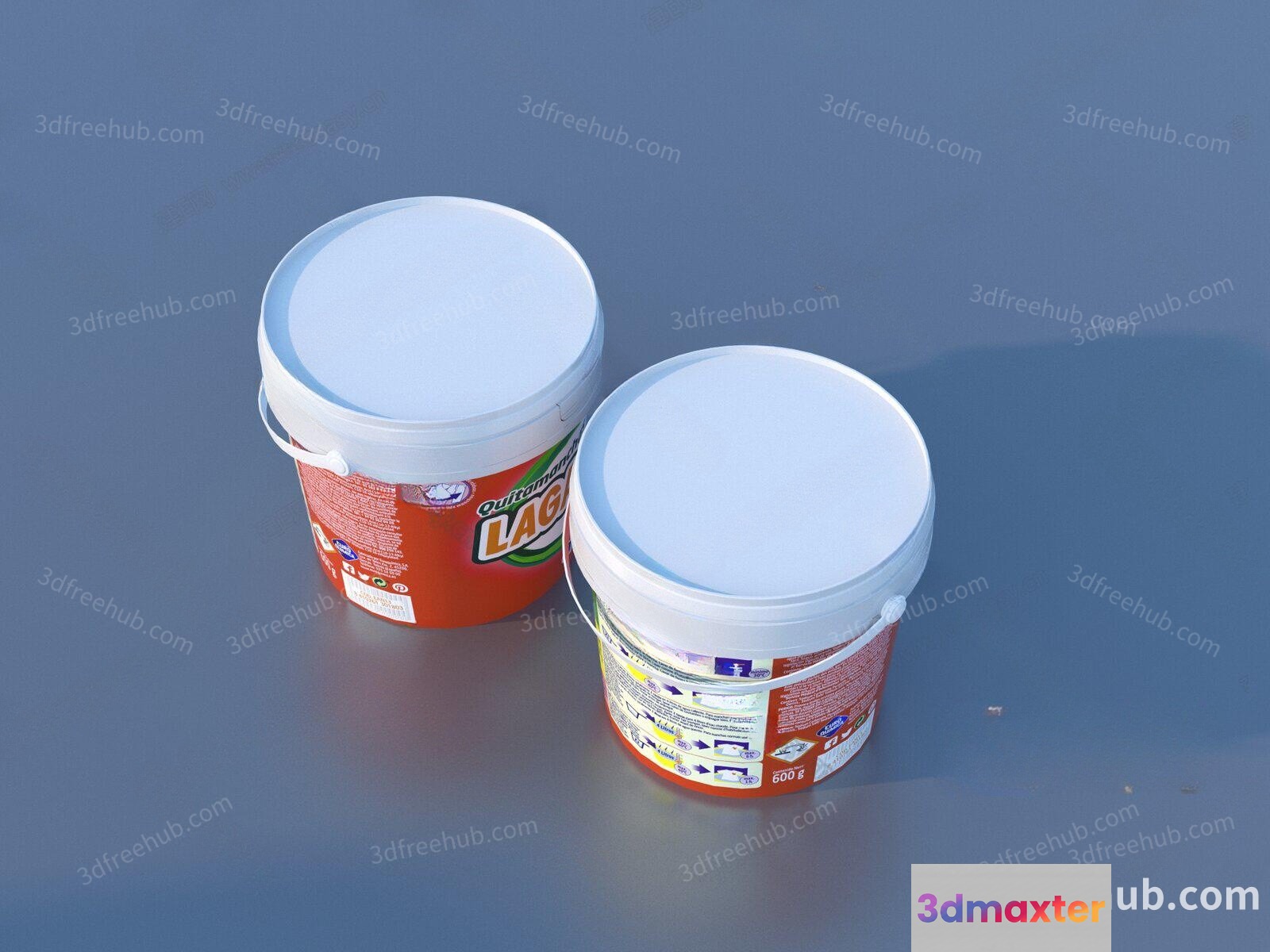 Two Buckets With White Lids 3D Model - 19289 - VRAY Render