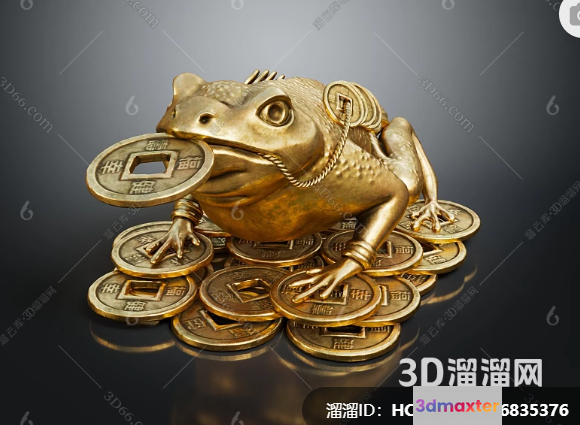 A 3D Model Of A Frog Sitting On A Pile Of Coins 3D Model - 9731 - VRAY Render