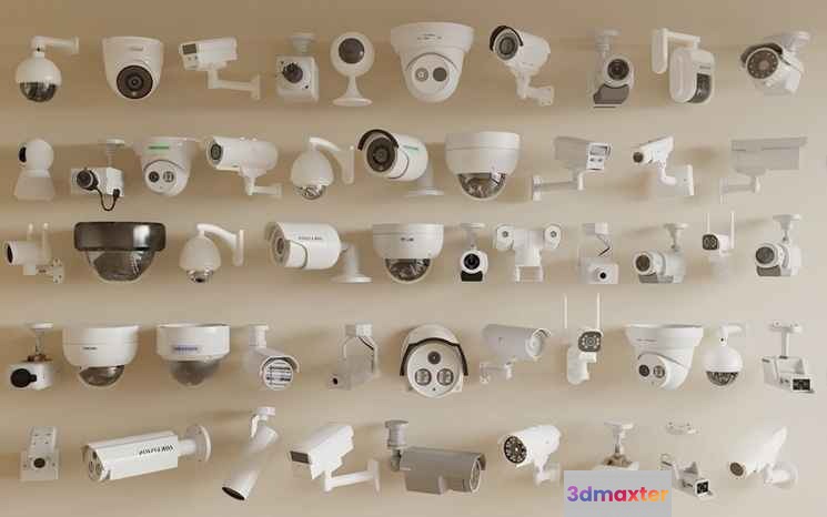 Multiple White Security Cameras 3D Model - 1484 - VRAY Render