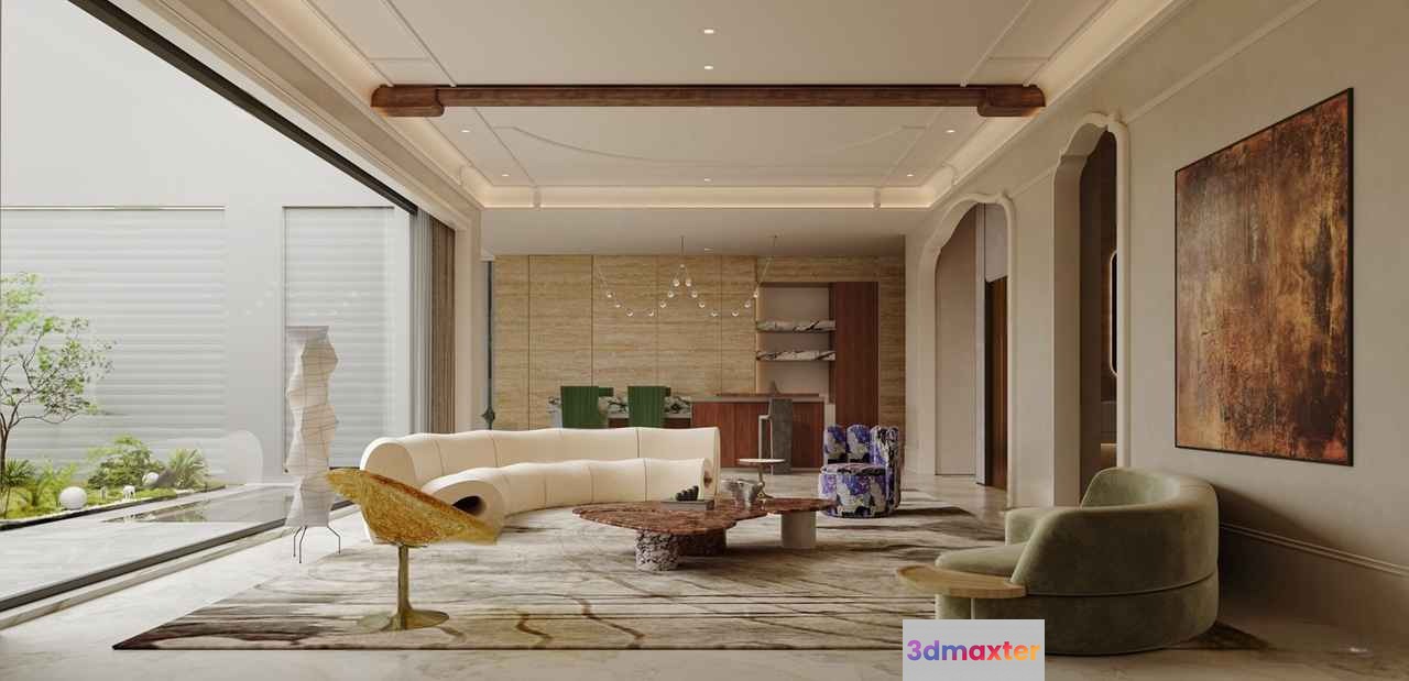 Modern Living Room 3D Model - 7870 - VRAY Render