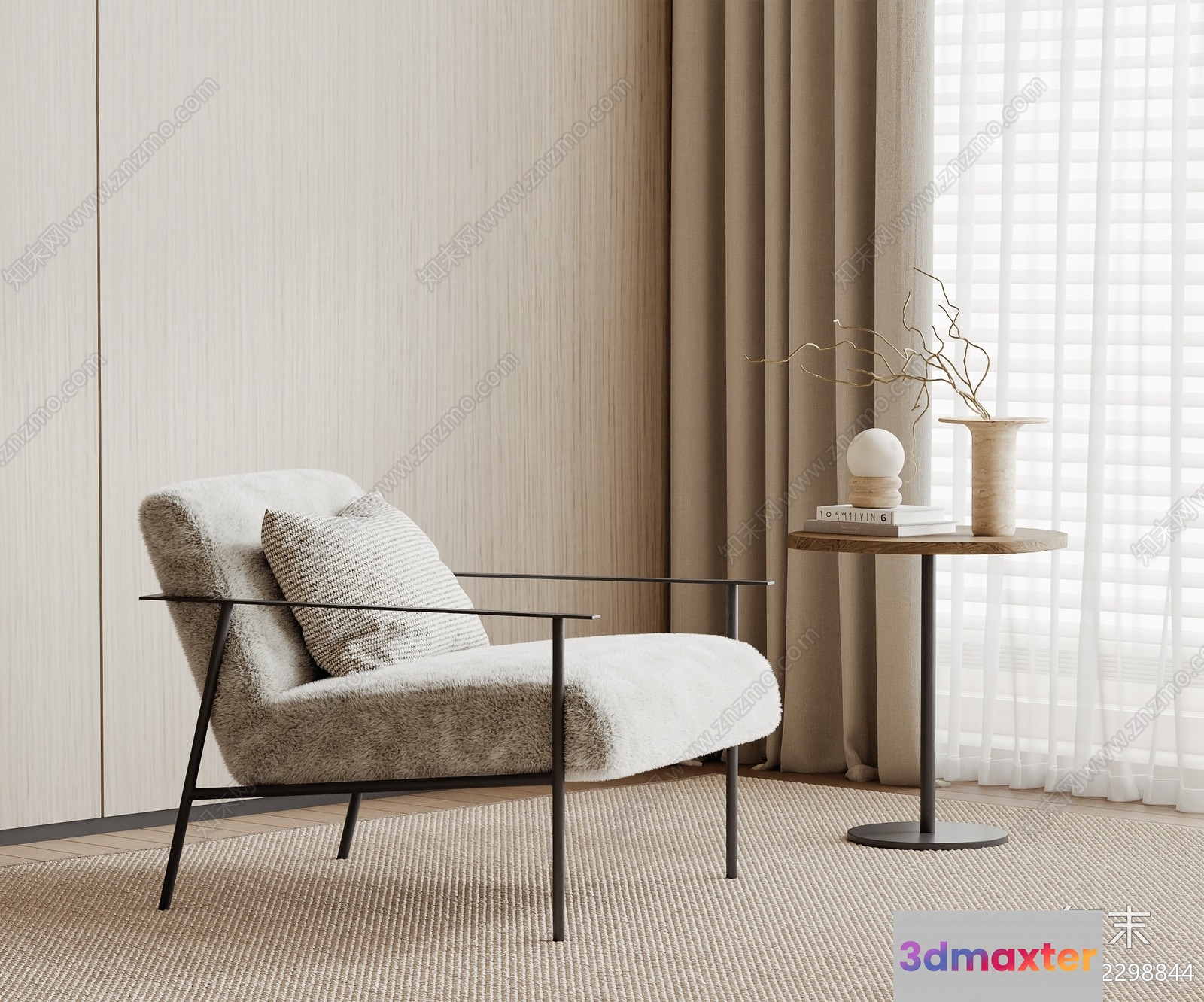 Cozy Beige Sitting Area 3D Model - 4955 - VRAY Render