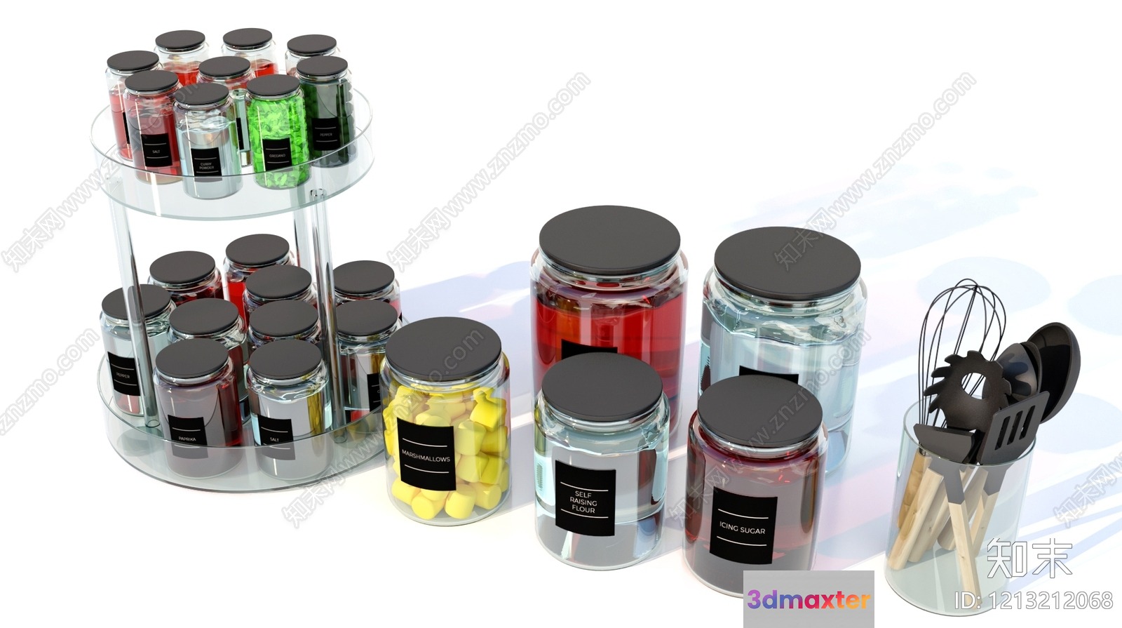 A Collection Of Jars With Black Lids 3D Model - 7893 - VRAY Render