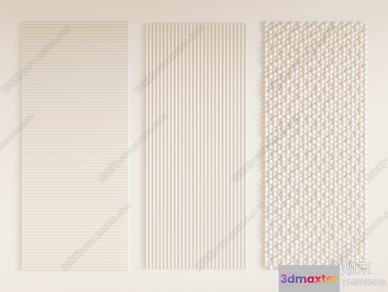 The Main Subject Is A White Wall With Three Different Patterns 3D Model - 13801 - CORONA Render