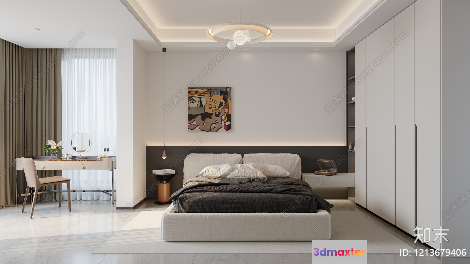 Cozy Modern Bedroom 3D Model - 16204 - VRAY Render