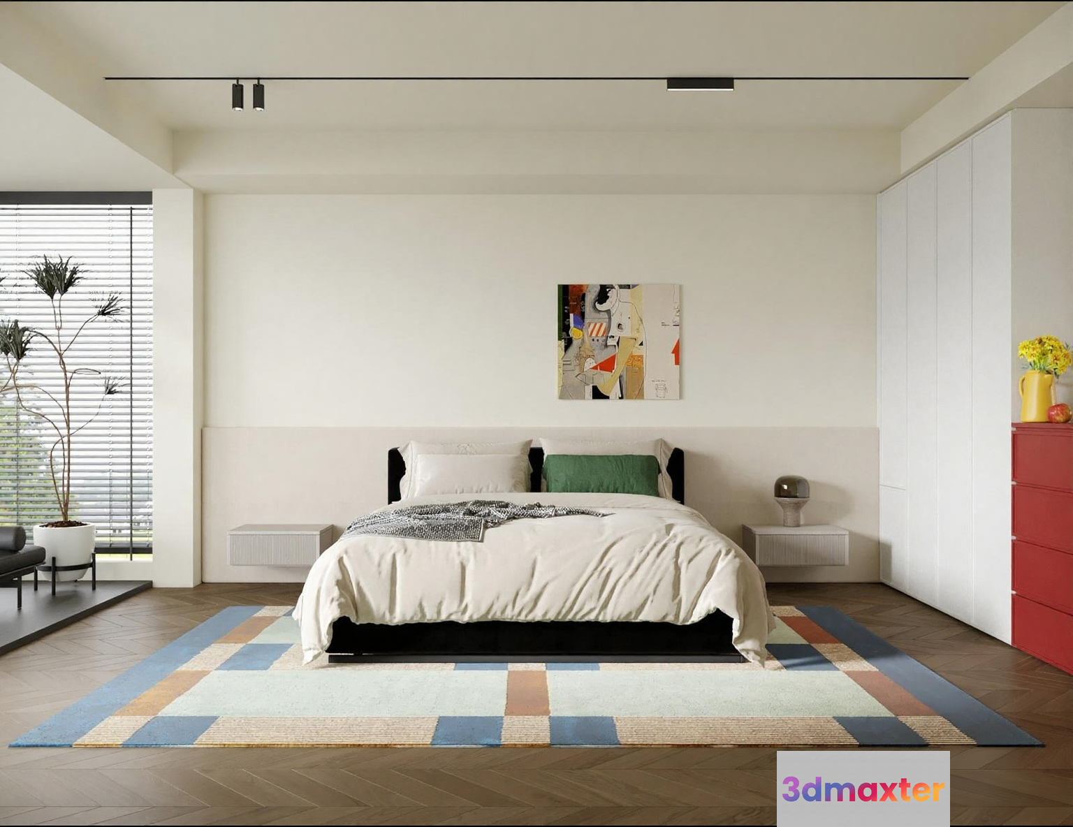 Modern Minimalist Bedroom 3D Model - 16631 - VRAY Render