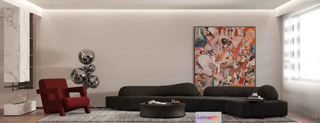 Modern Living Room 3D Model - 9081 - VRAY Render