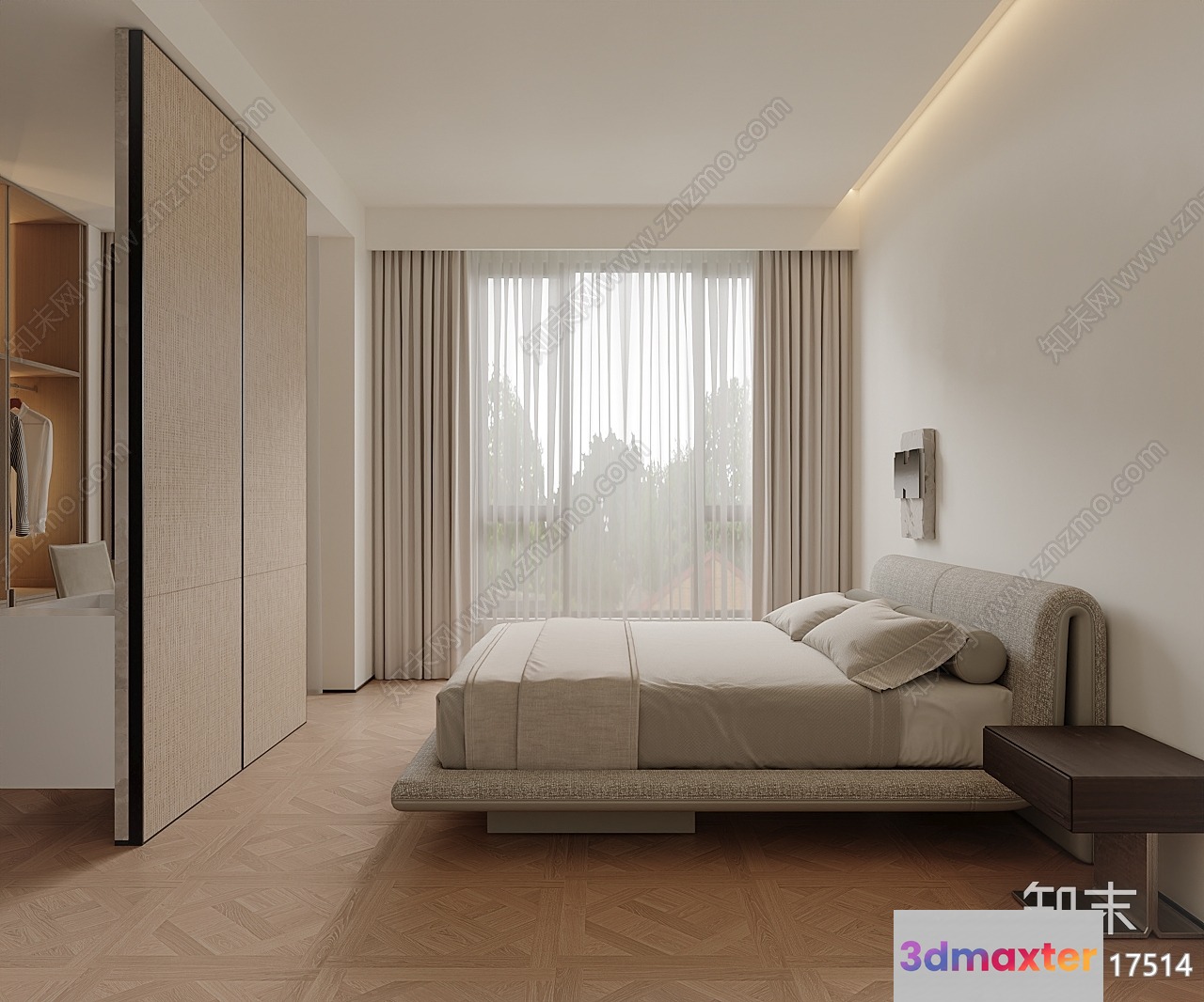 A Modern Bedroom With A Minimalist Aesthetic 3D Model - 10693 - CORONA Render
