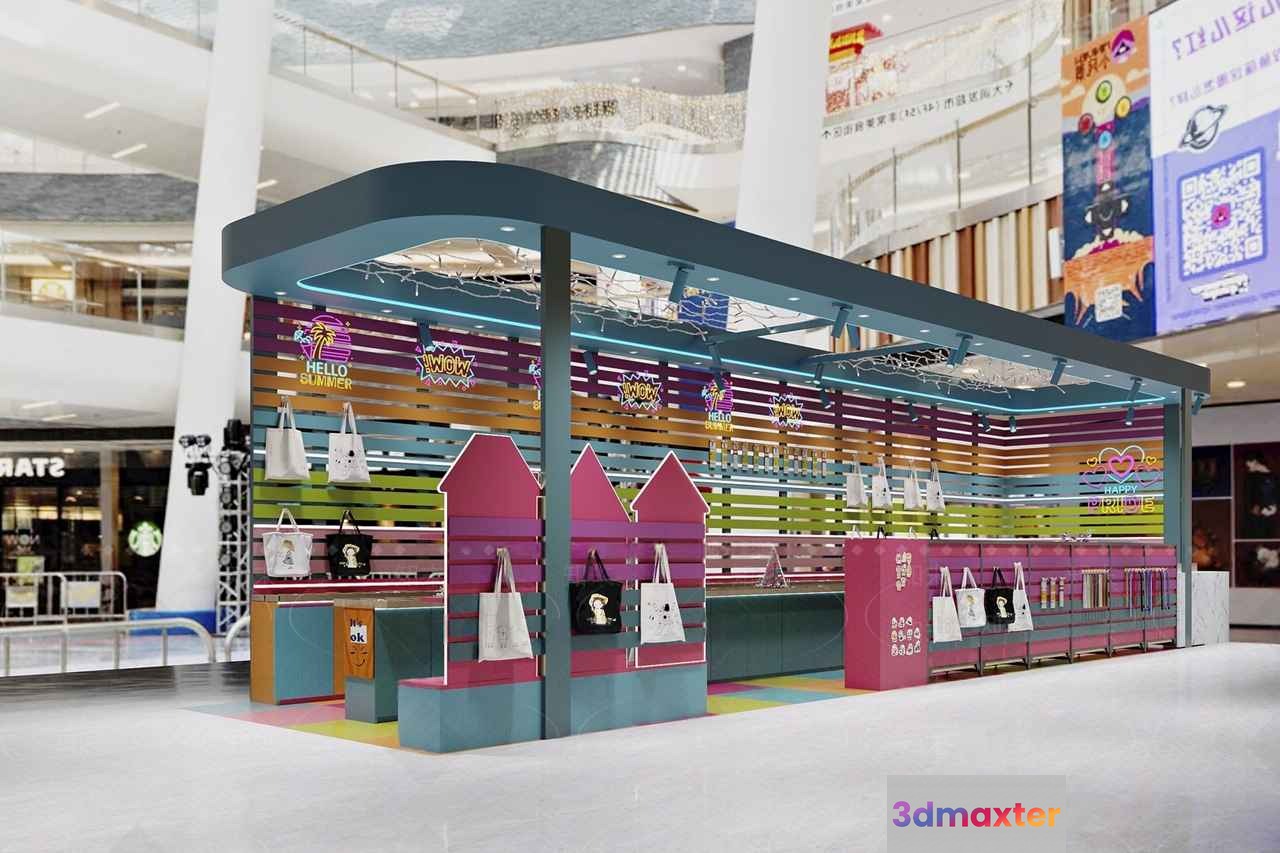 The Main Subject Is A Colorful Kiosk With A Variety Of Bags On Display 3D Model - 3763 - VRAY Render