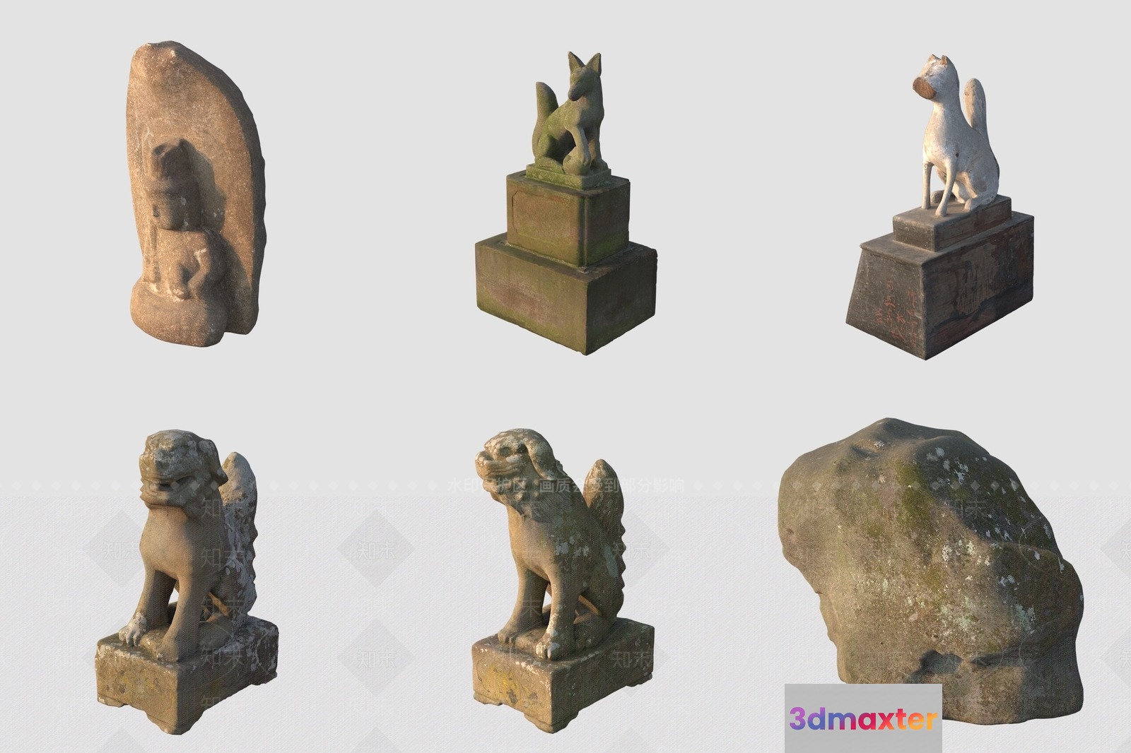 Small Stone Statues 3D Model - 589 - VRAY Render