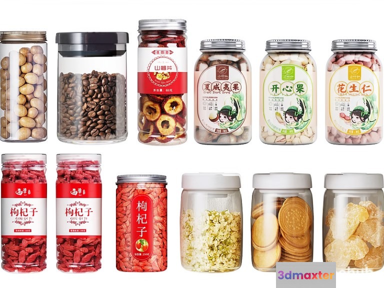 Multiple Jars Of Food 3D Model - 22867 - VRAY Render