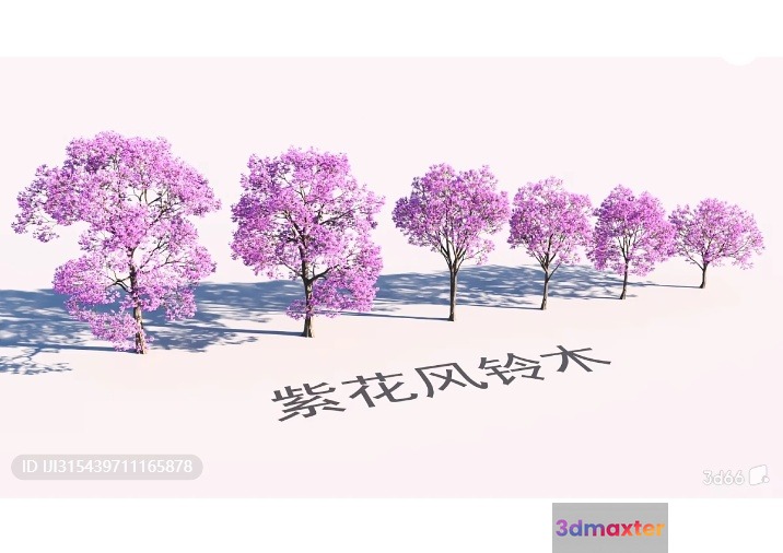 A Row Of Trees With Pink Flowers 3D Model - 8851 - VRAY Render