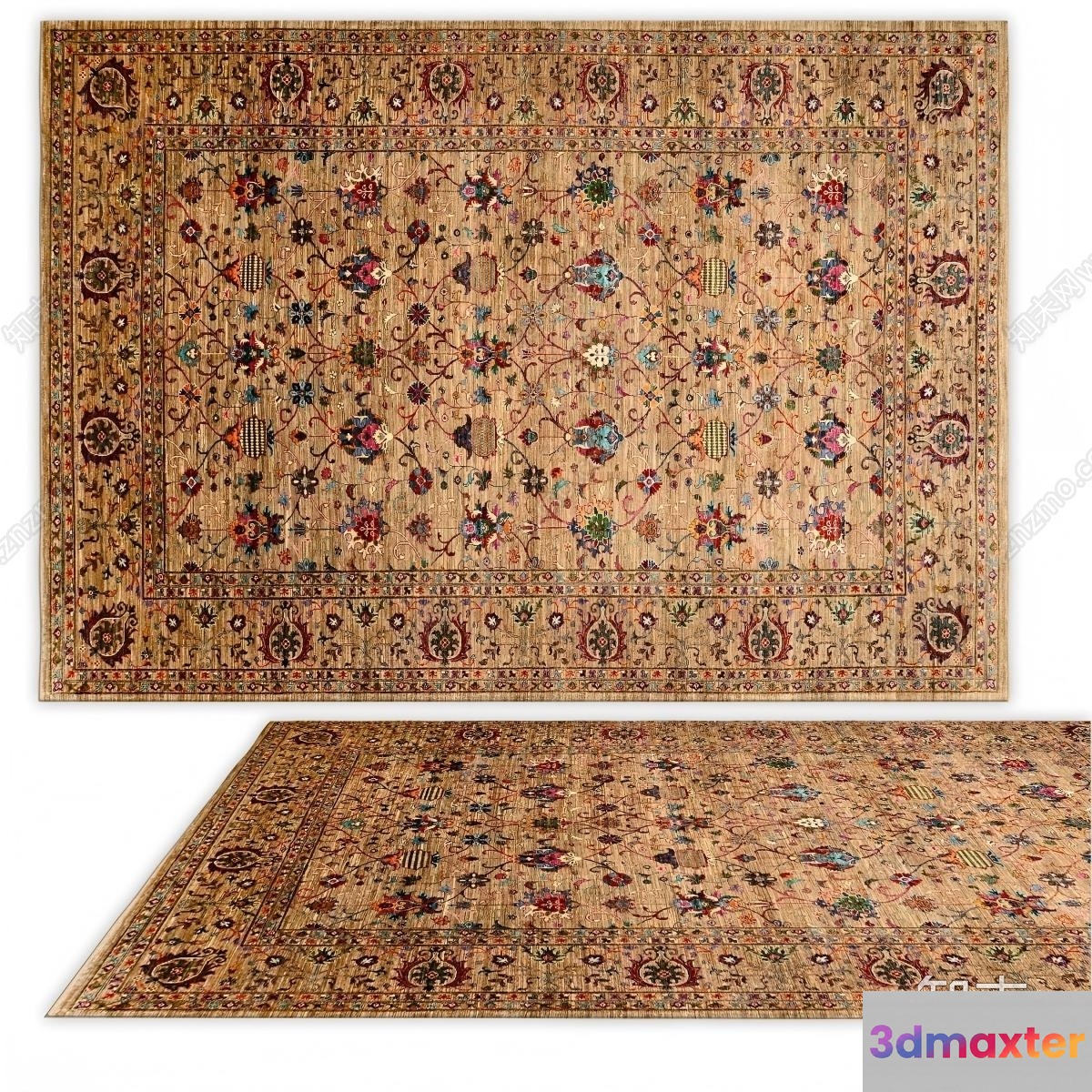 Traditional Rug With Floral Pattern 3D Model - 6908 - VRAY Render