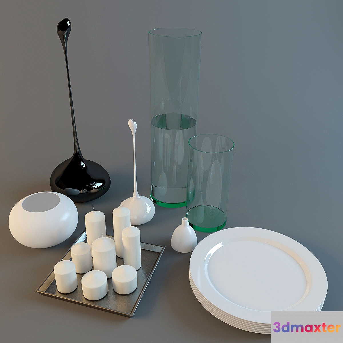 Vases plates candles 3D Max