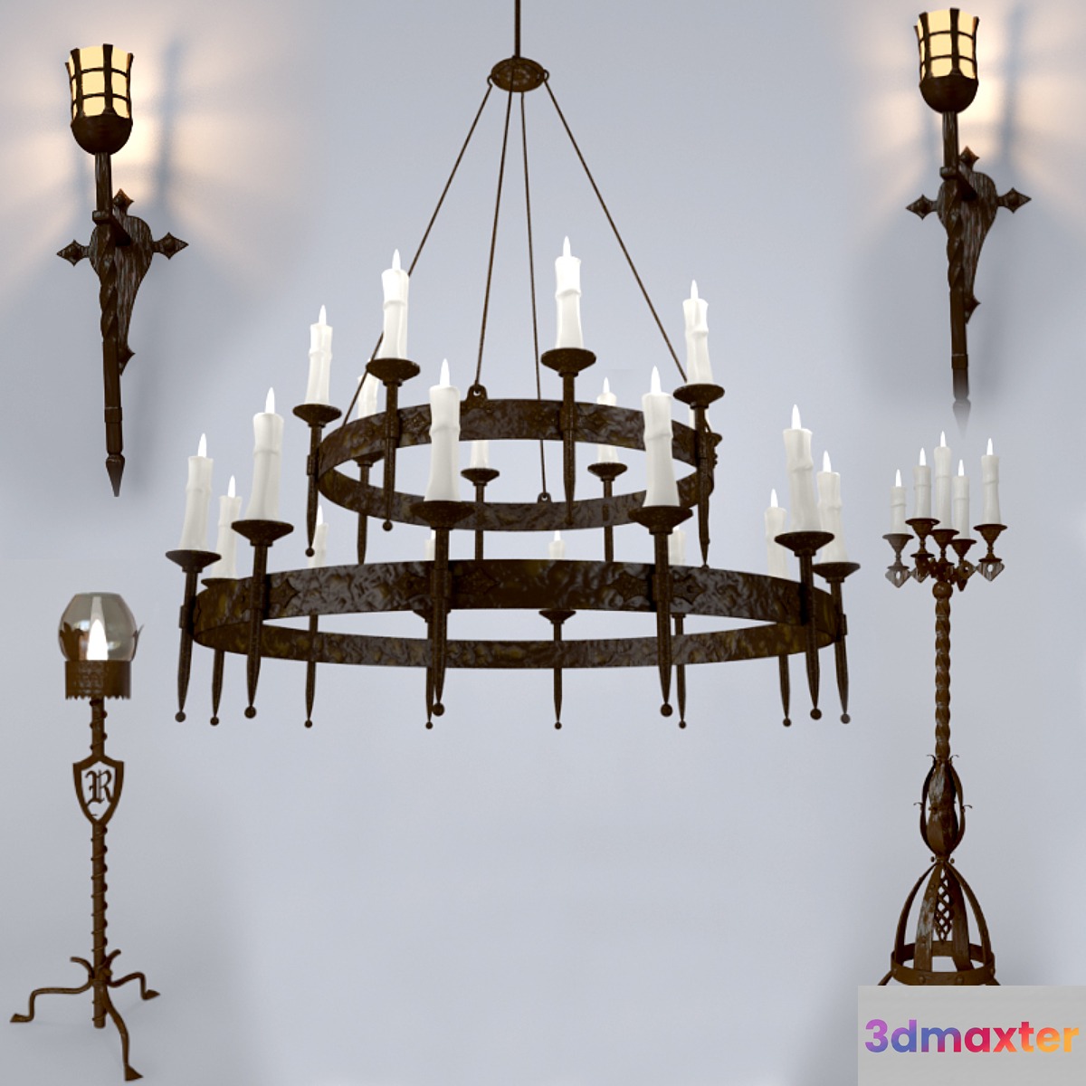 forged chandelier lamps candlesticks 3D Max