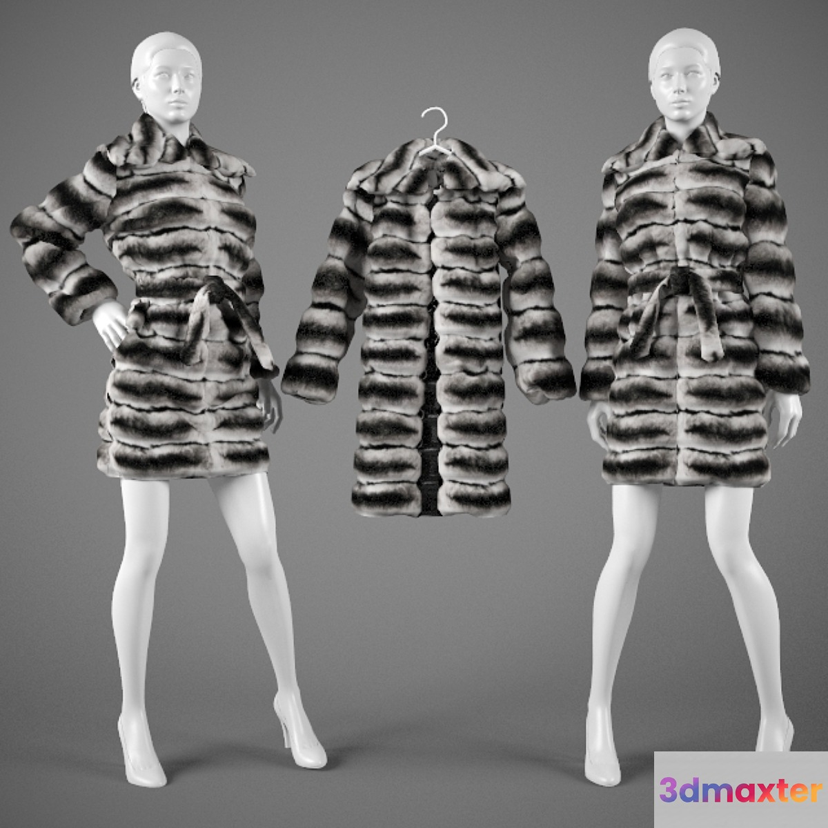 Chinchilla fur coat. 3D Max
