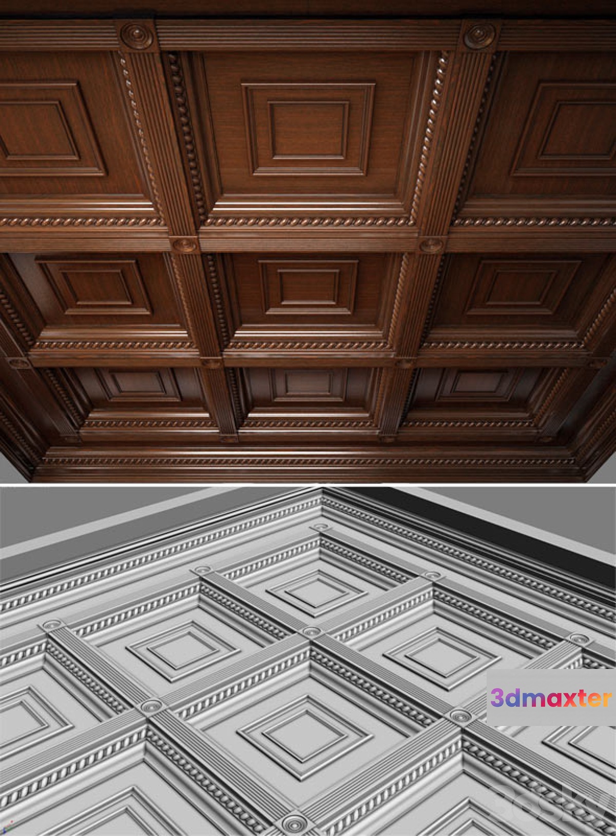 Wooden ceiling. Caissons