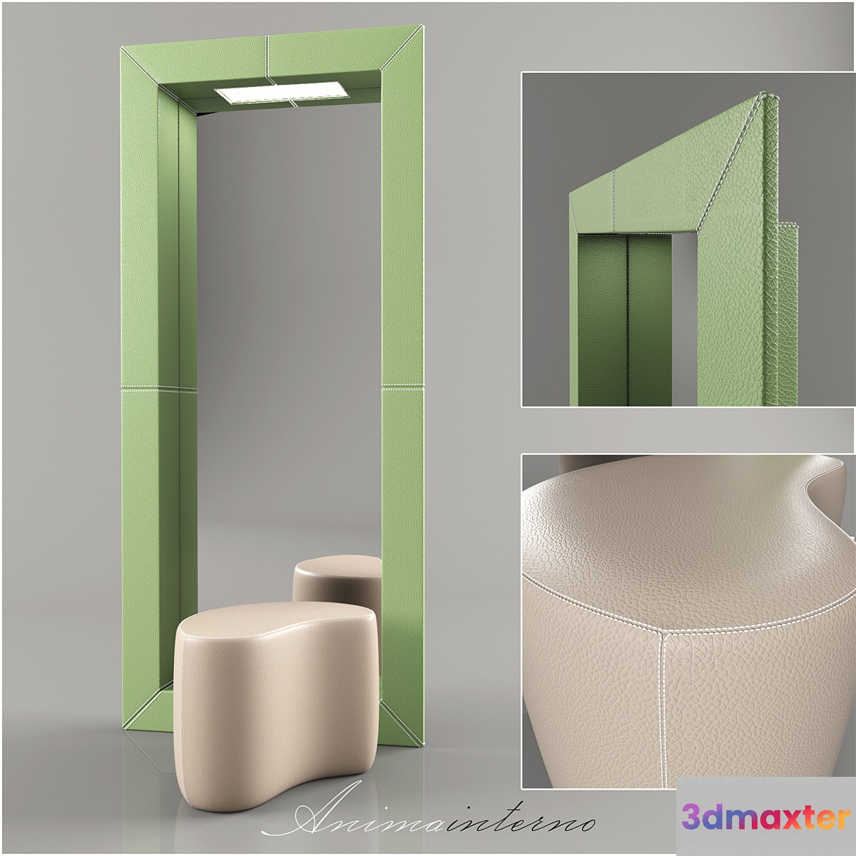 Mirror and pouffe 