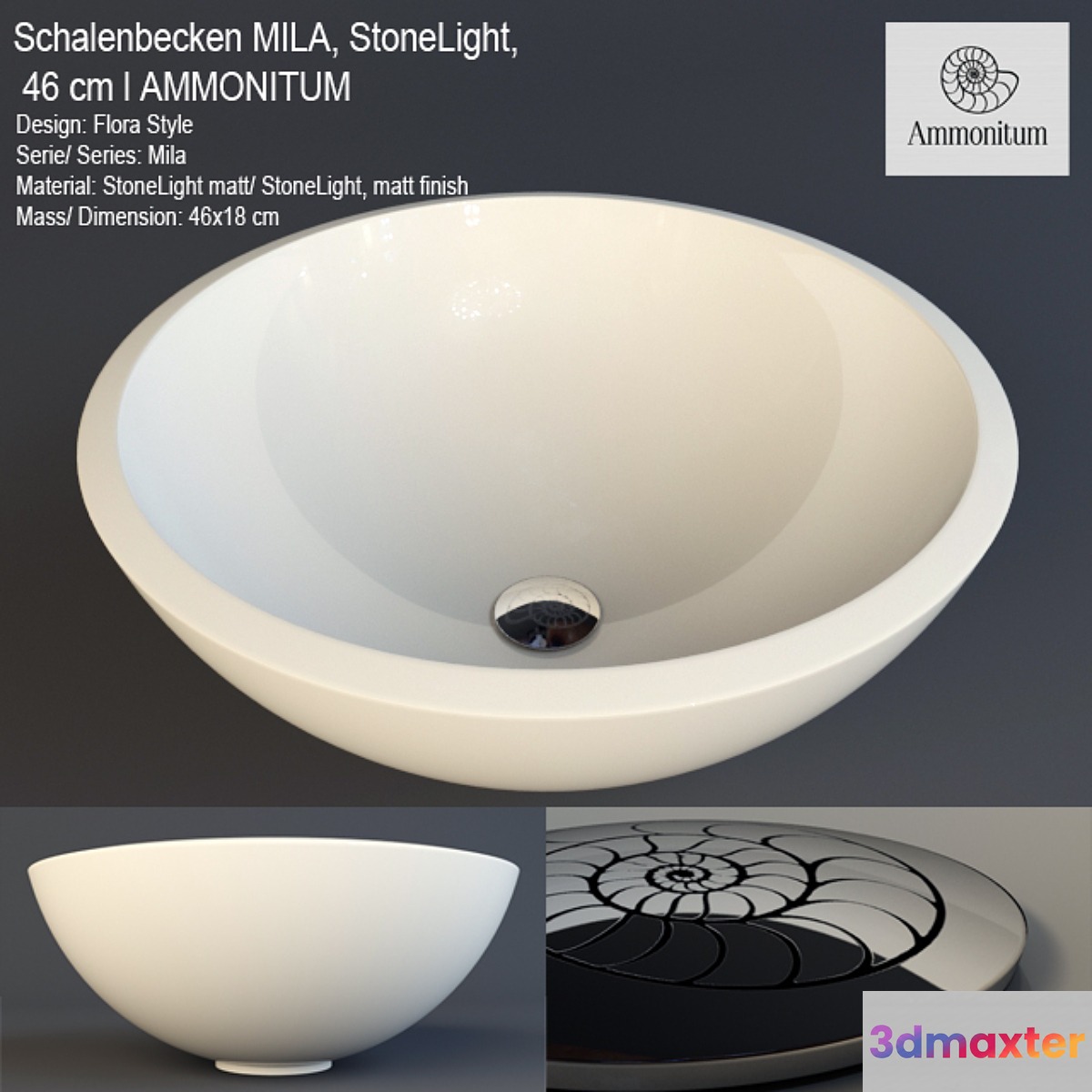 Schalenbecken MILA 46 cm l StoneLight AMMONITUM