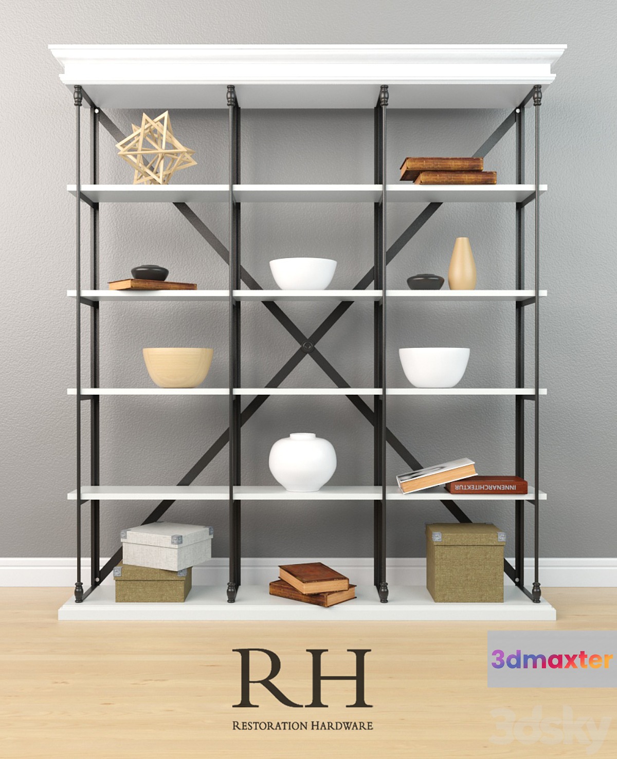 RH Parisian cornice wide bookcase