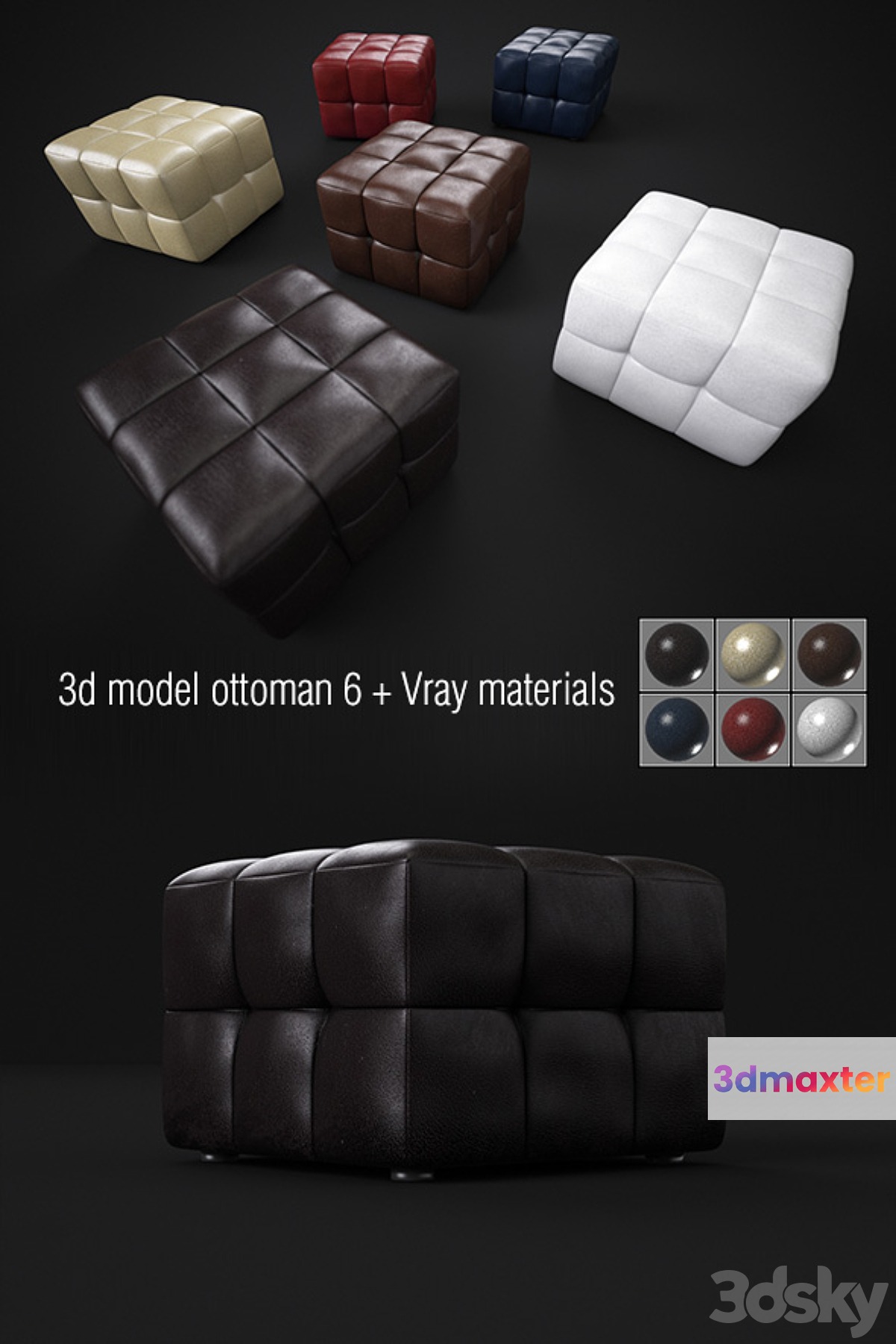 Pouf + 6 V-ray materials