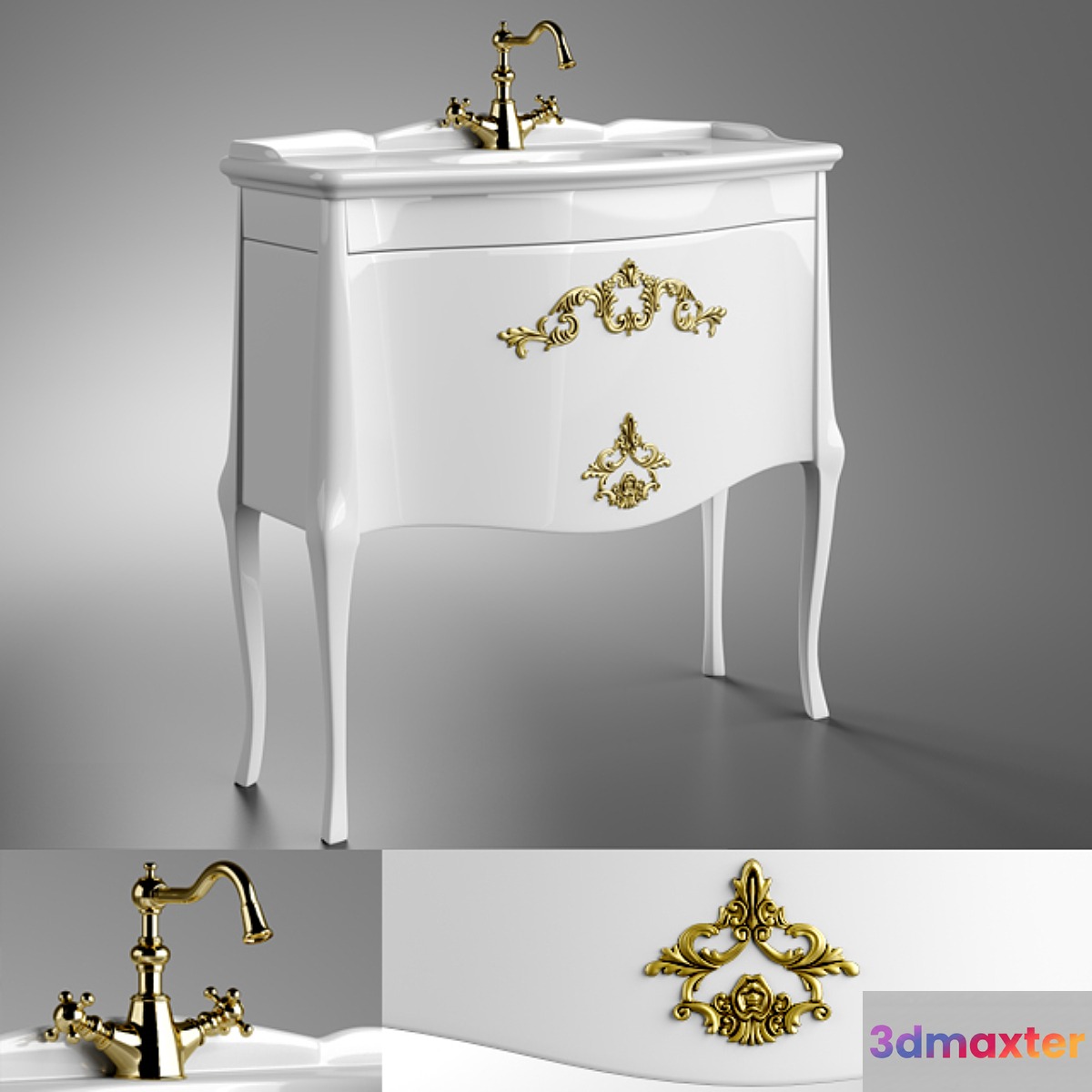 Classic bath sink with Cabinet 3D Max